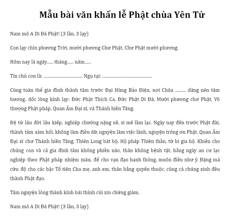 văn khấn chùa Đồng Yên Tử