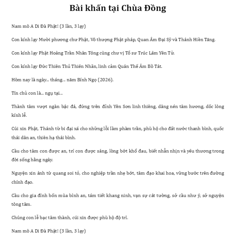 văn khấn chùa Đồng Yên Tử