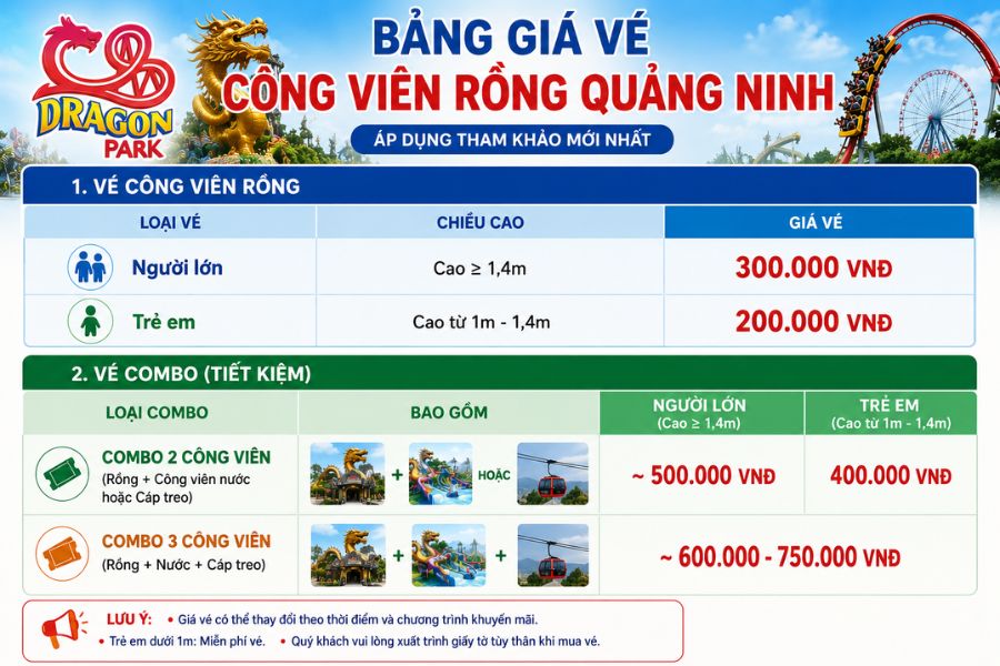Giá vé các trò chơi ở công viên rồng Quảng Ninh
